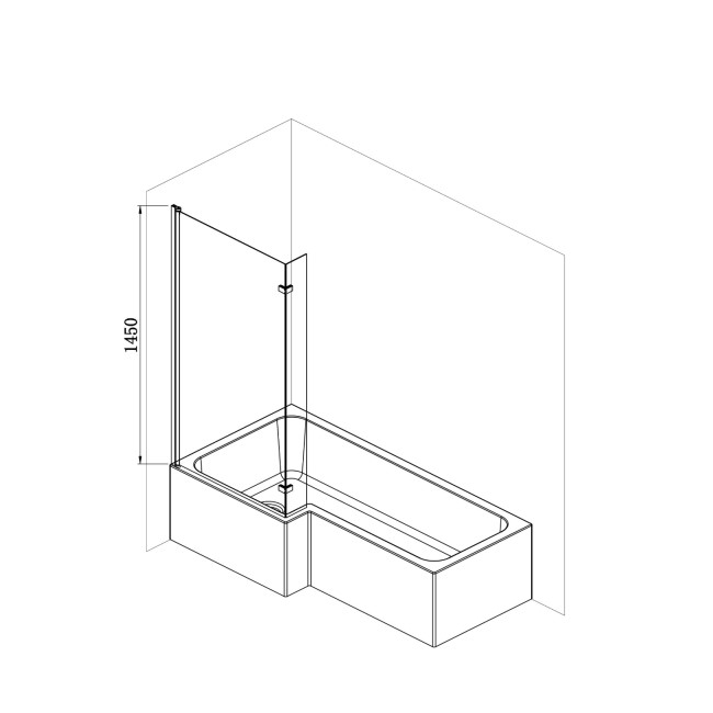 L Shape Right Hand Whirlpool Spa Shower Bath with 14 Whirlpool Jets with Front Panel & Chrome Bath Screen 1700 x 850mm - Lomax