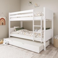 White Wooden Detachable Bunk Bed with Trundle - Luca