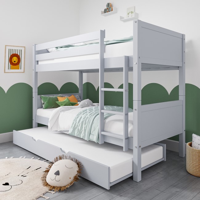 Grey Wooden Detachable Bunk Bed with Trundle - Luca