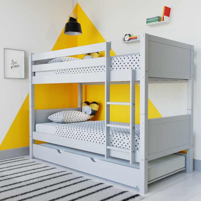 Grey Wooden Detachable Bunk Bed with Trundle - Luca