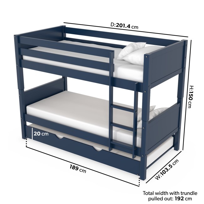 Navy Wooden Detachable Bunk Bed with Trundle - Luca