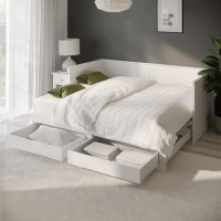 Single Wooden Day Bed with Trundle and Storage in White - Lincoln