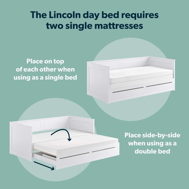 Single Wooden Day Bed with Trundle Storage and 2 Mattresses - Lincoln