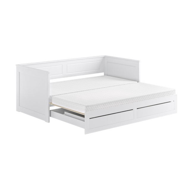 Single Wooden Day Bed with Trundle Storage and 2 Mattresses - Lincoln