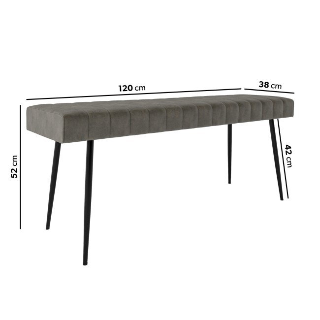 Large Dove Grey Faux Leather Dining Bench  -  120cm  -  Seats 2  -  Logan