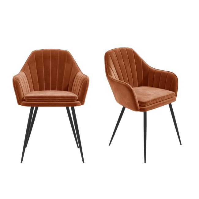 Set of 2 Burnt Orange Velvet Tub Dining Chairs - Logan