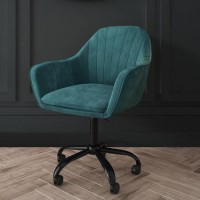 Logan Teal Velvet Office Chair with Black Legs