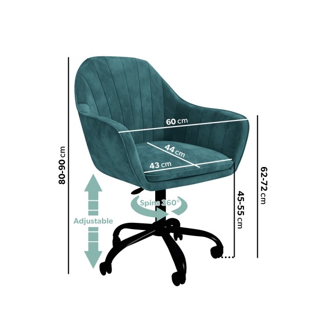 Logan Teal Velvet Office Chair with Black Legs