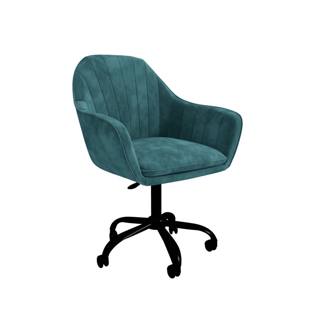 Logan Teal Velvet Office Chair with Black Legs