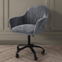 Grey Velvet Office Chair with Arms - Logan