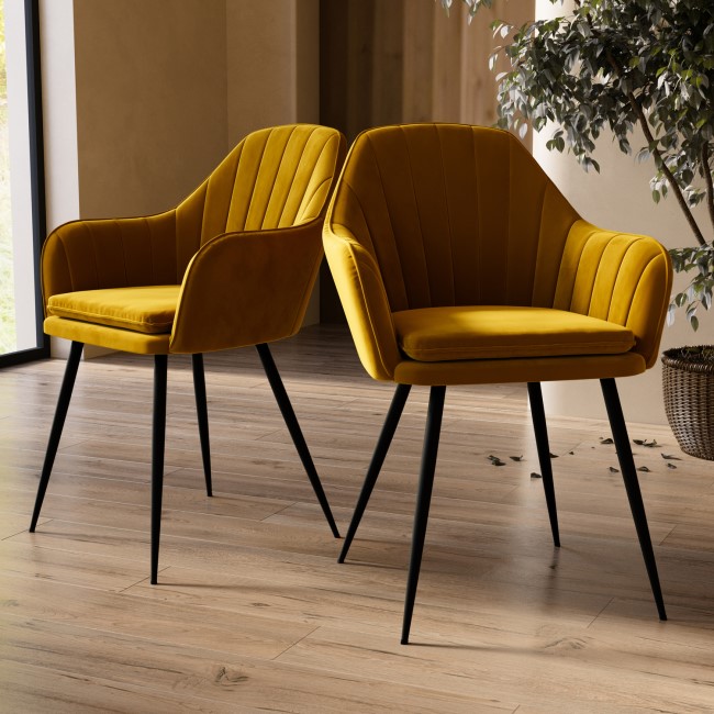 Set of 2 Mustard Velvet Tub Dining Chairs - Logan