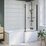 Black Hinged L Shape Shower Bath Screen with Towel Rail 1450 x 975mm - Maia