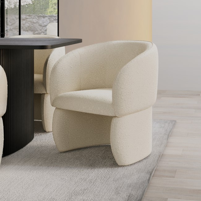 Curved Cream Boucle Tub Dining Chair - Lottie