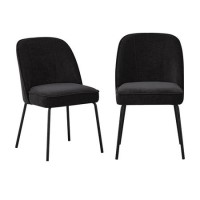 Set of 2 Black Fabric Dining Chairs with Piped Detail - Leighton