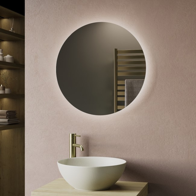 Round Backlit Bathroom Mirror with Battery Operated Lights 600mm - Luna