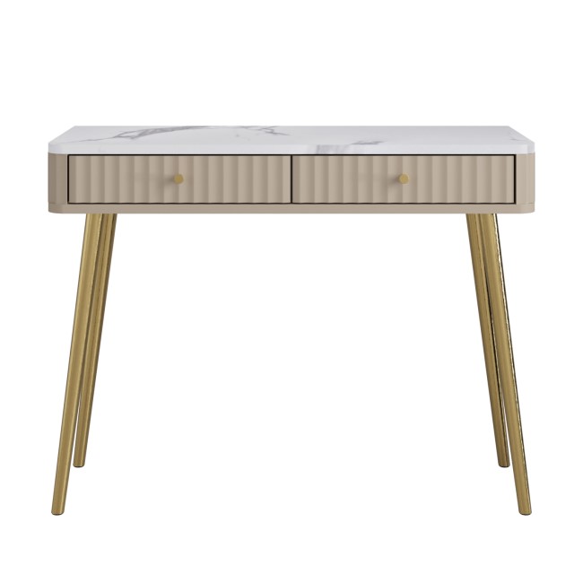 Taupe Marble Top Fluted Dressing Table with Drawers - Lucia