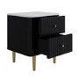 Black 2-Drawer Marble Top Fluted Bedside Table - Lucia