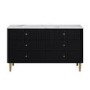 Wide Black Marble Top Fluted Chest Of 6 Drawers - Lucia