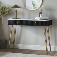 Black Marble Top Fluted Dressing Table with Drawers - Lucia