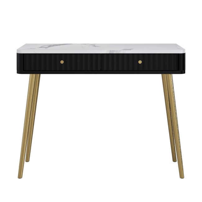 Black Marble Top Fluted Dressing Table with Drawers - Lucia