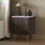 Dark Wood 2-Drawer Marble Top Fluted Bedside Table - Lucia