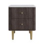 Dark Wood 2-Drawer Marble Top Fluted Bedside Table - Lucia