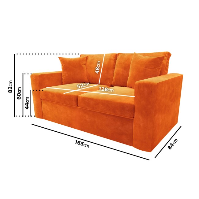 Orange Velvet Pull Out Sofa Bed - Seats 2 - Layton