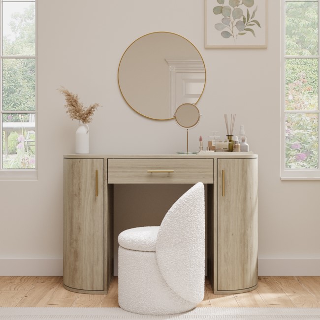 Light Wood Large Dressing Table with Storage Drawer and Shelves - Lily