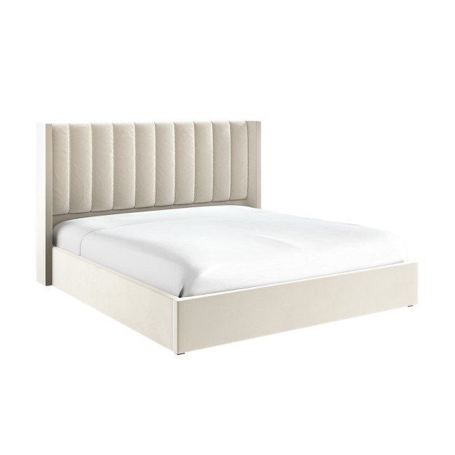 Cream Velvet Super King Ottoman Bed With Winged Headboard - Maddox