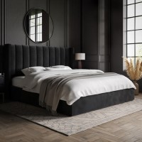 Black Velvet Super King Ottoman Bed With Winged Headboard - Maddox