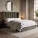 Khaki Velvet Double Ottoman Bed With Winged Headboard - Maddox