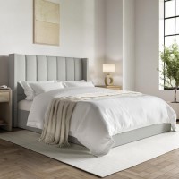 Grey Fabric Double Ottoman Bed With Winged Headboard - Maddox