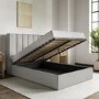 Grey Fabric Small Double Ottoman Bed With Winged Headboard - Maddox