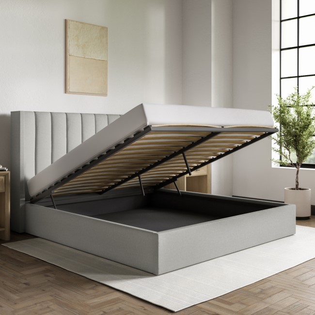 Grey Upholstered Super King Ottoman Bed With Winged Headboard - Maddox