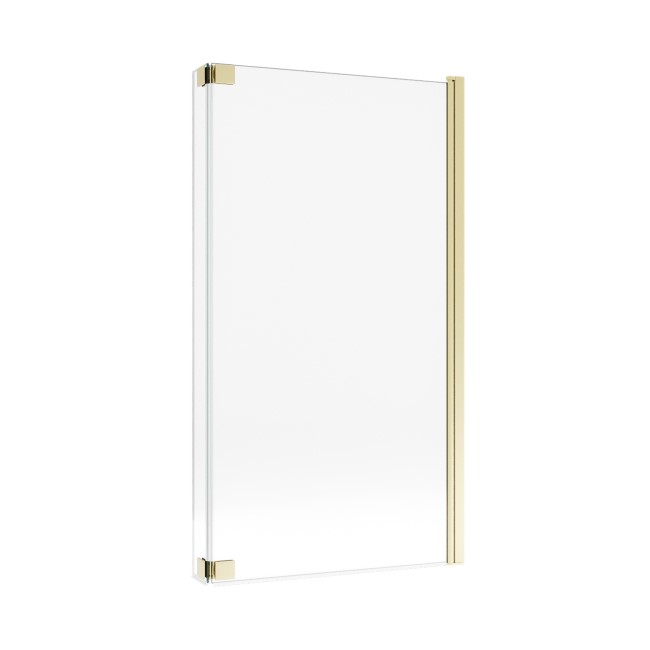 Brushed Brass Hinged L Shape Shower Bath Screen 1450 x 955mm - Maia