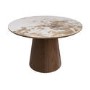 Neutral Ceramic Round Dining Table with Walnut Pedestal Base - Seats 4 - Malia