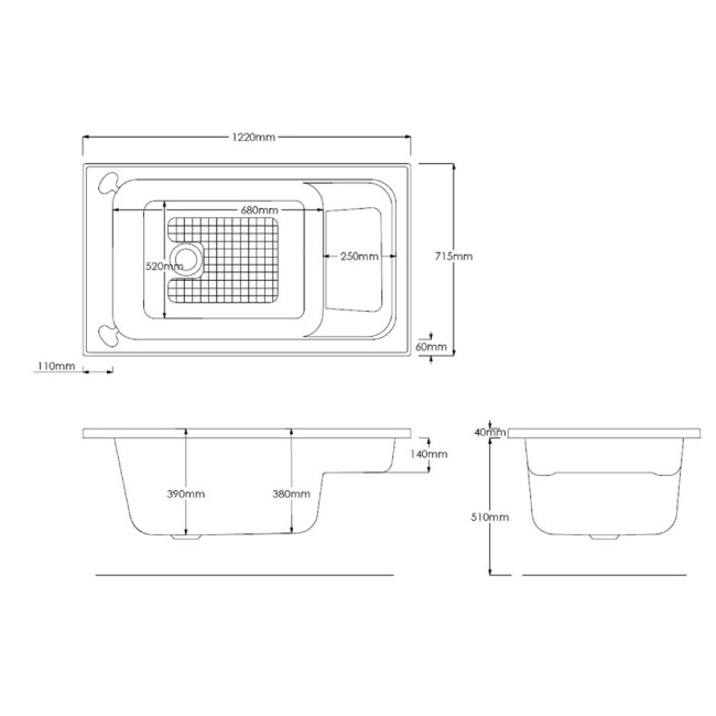 Small Single Ended Bath 1220 x 720mm - Mali