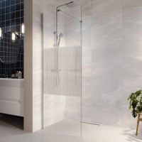 Walk In Shower 900mm Frameless Fluted Glass with Wall Support Bar - Matira