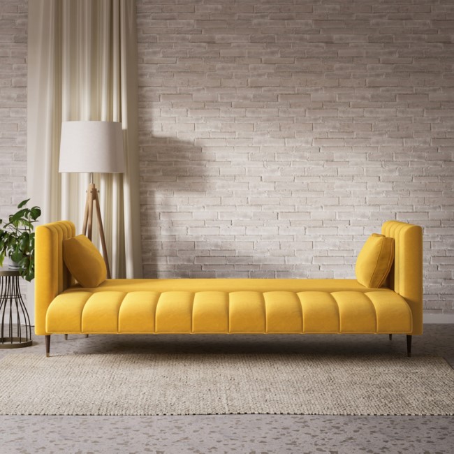 Yellow Velvet Click Clack Sofa Bed - Seats 3 - Mabel