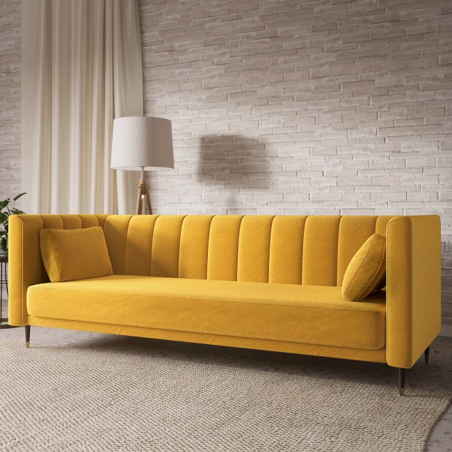 Yellow Velvet Click Clack Sofa Bed - Seats 3 - Mabel