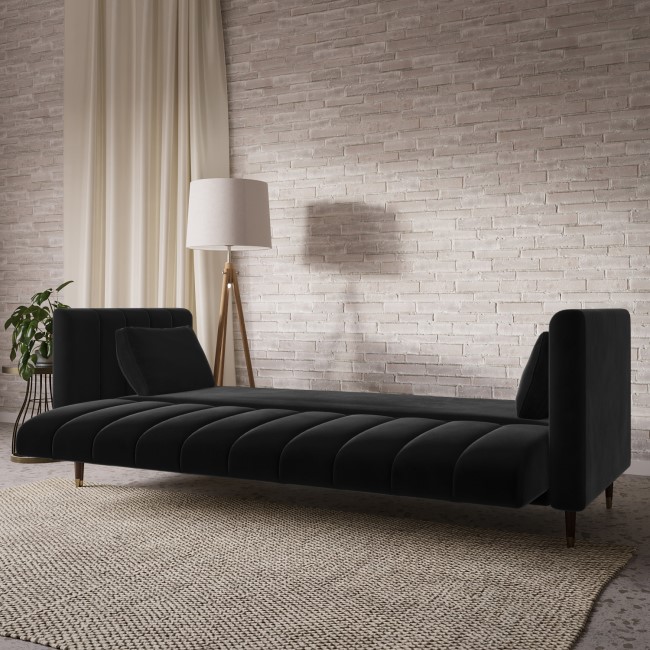 Black Velvet Click Clack Sofa Bed - Seats 3 - Mabel