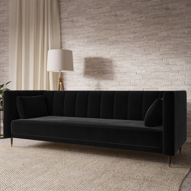 Black Velvet Click Clack Sofa Bed - Seats 3 - Mabel