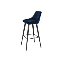 ALMOST PERFECT - Navy Velvet Bar Stool with Back - 77cm - Macie