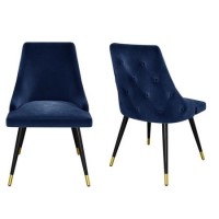 Set of 2 Navy Velvet Dining Chairs with Gold Leg Detailing - Maddy