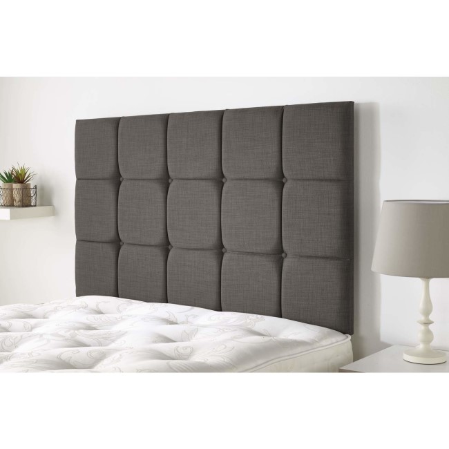 Double Dark Grey Linen Fabric Buttoned Headboard - Peak