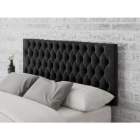 Buttoned Ebony Velvet King Size Headboard - Aspire