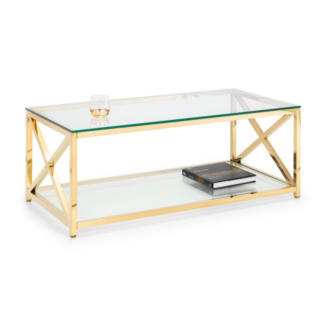 Rectangular Gold Glass Top Coffee Table - Miami