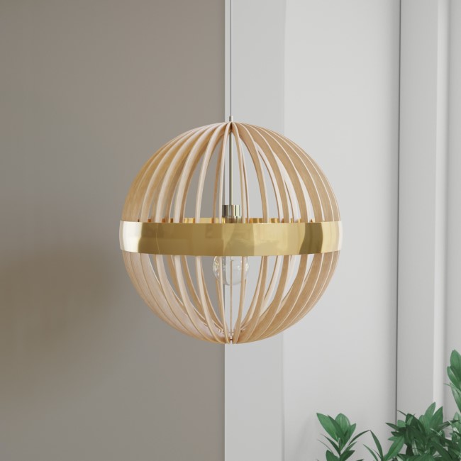 Large Globe Wooden Pendant Light - 45 x 44cm - Georgetown