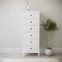 Tall Narrow White Wooden Chest of 6 Drawers - Marlowe