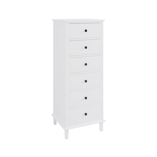 Tall Narrow White Wooden Chest of 6 Drawers - Marlowe